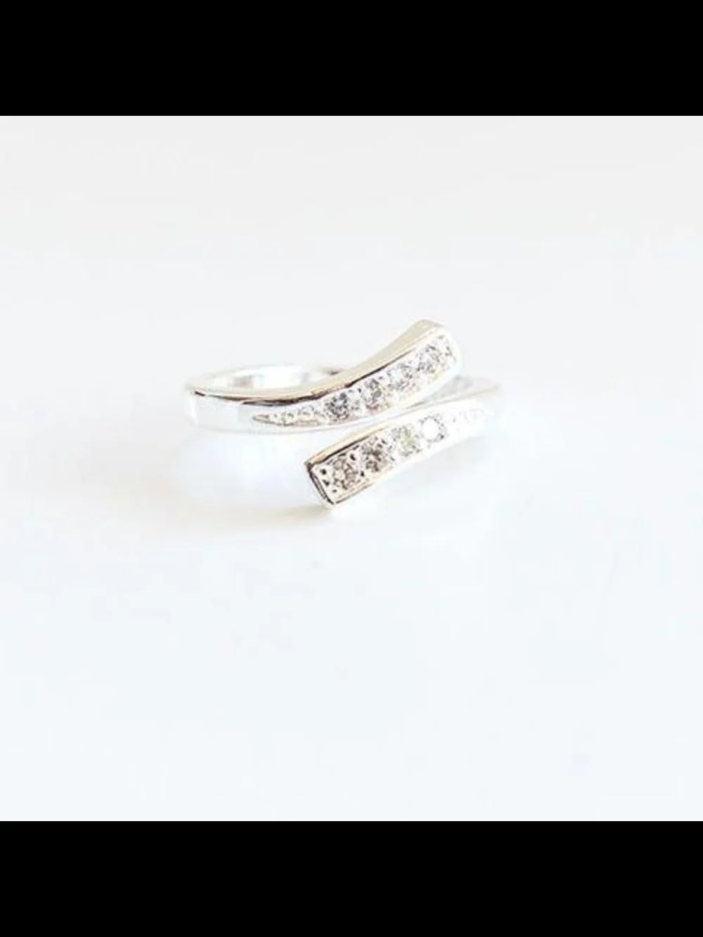 Sterling Silver Open Band Ring with Pavé Accents - Silver